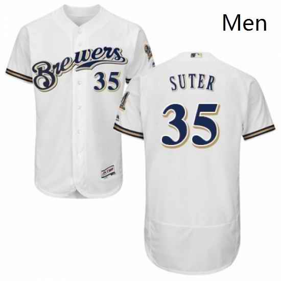 Mens Majestic Milwaukee Brewers 35 Brent Suter Navy Blue Alternate Flex Base Authentic Collection MLB Jersey